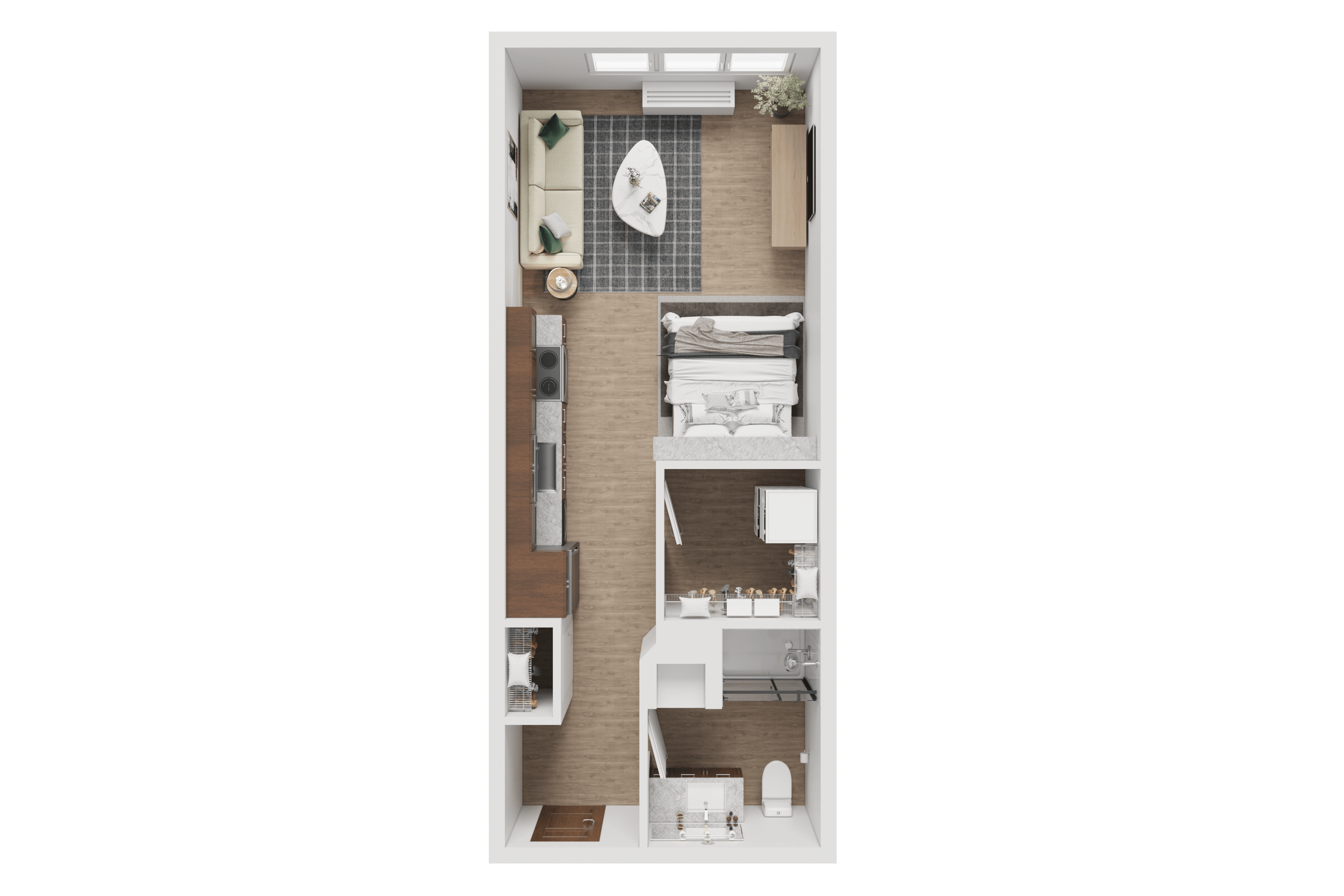 Floor plan for studio, 1 bath, 480 sqft